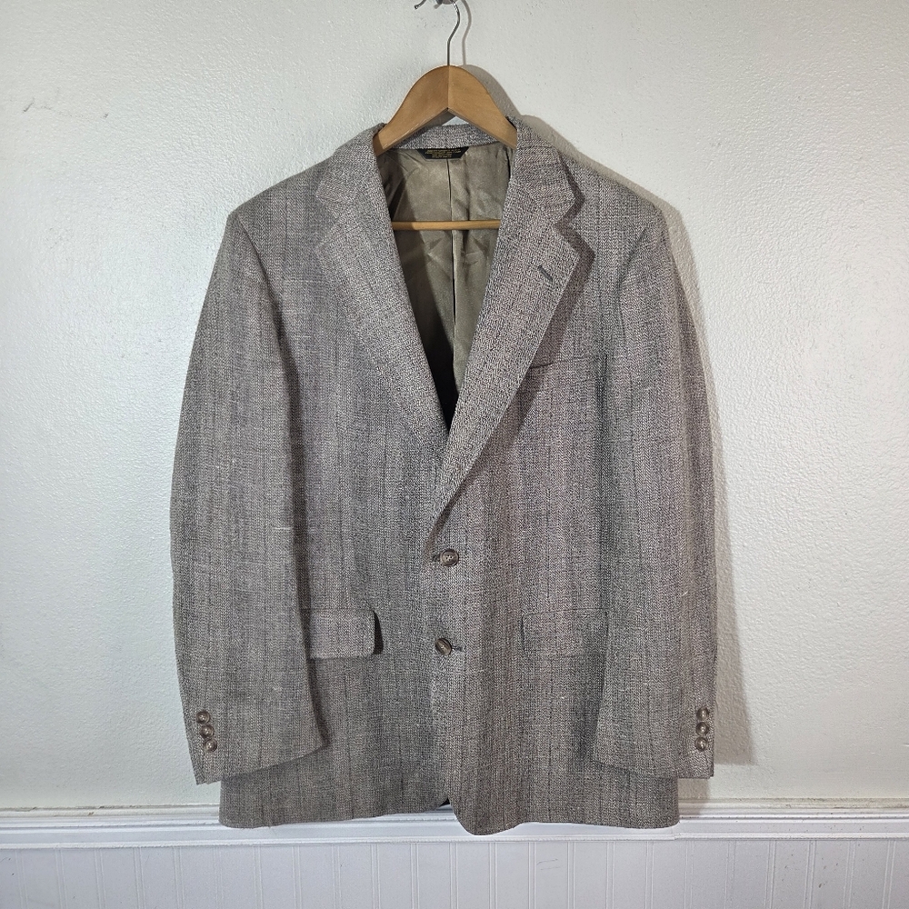 Vintage Palm Beach Blazer Mens 42R Tan Herringbone Wool Sport Coat USA